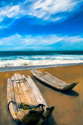 #106- Most primitive fishing boat resting on the coastline.